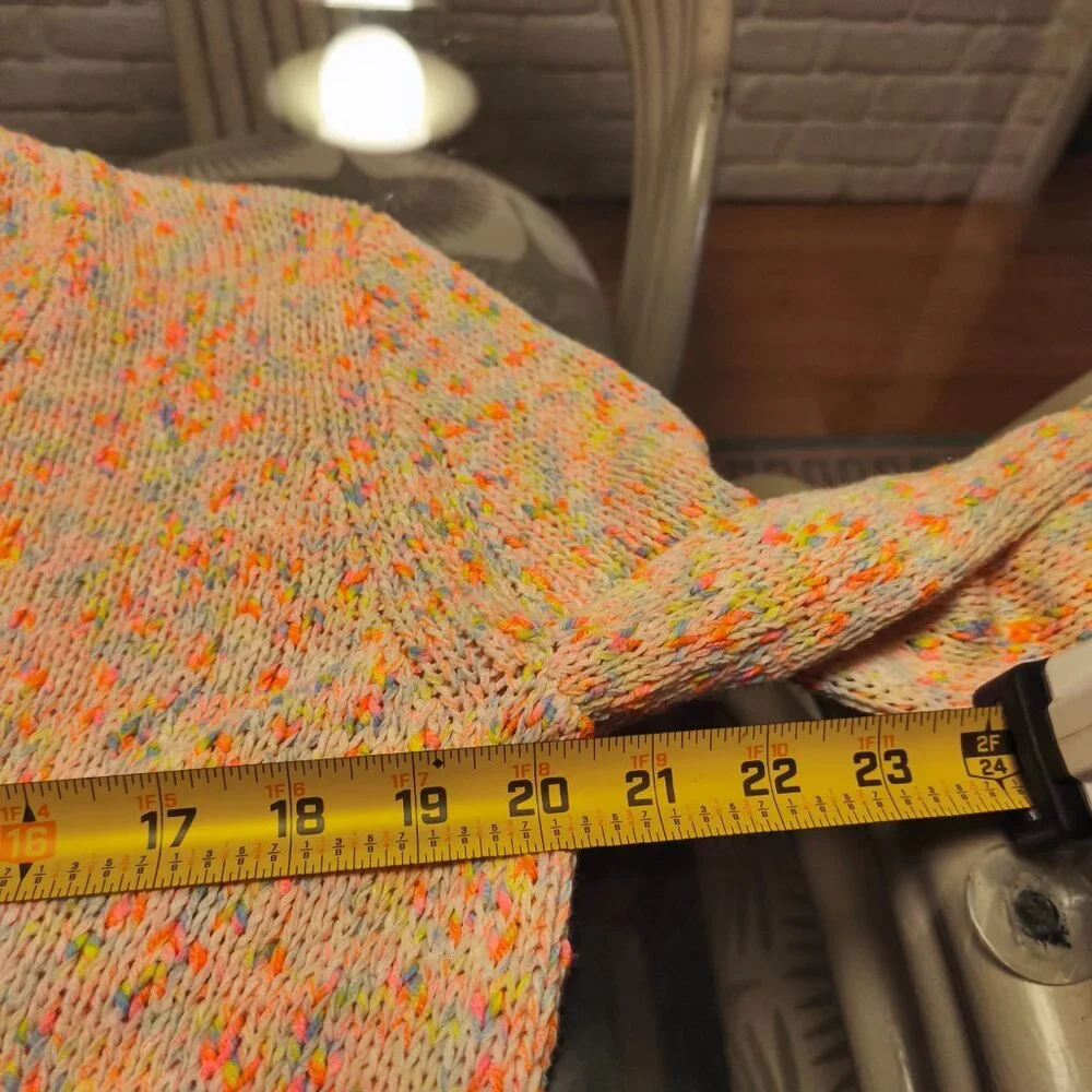 J Crew Button Front V-Neck Cardigan sz S Rainbow Beach Coastal Colorful Artsy